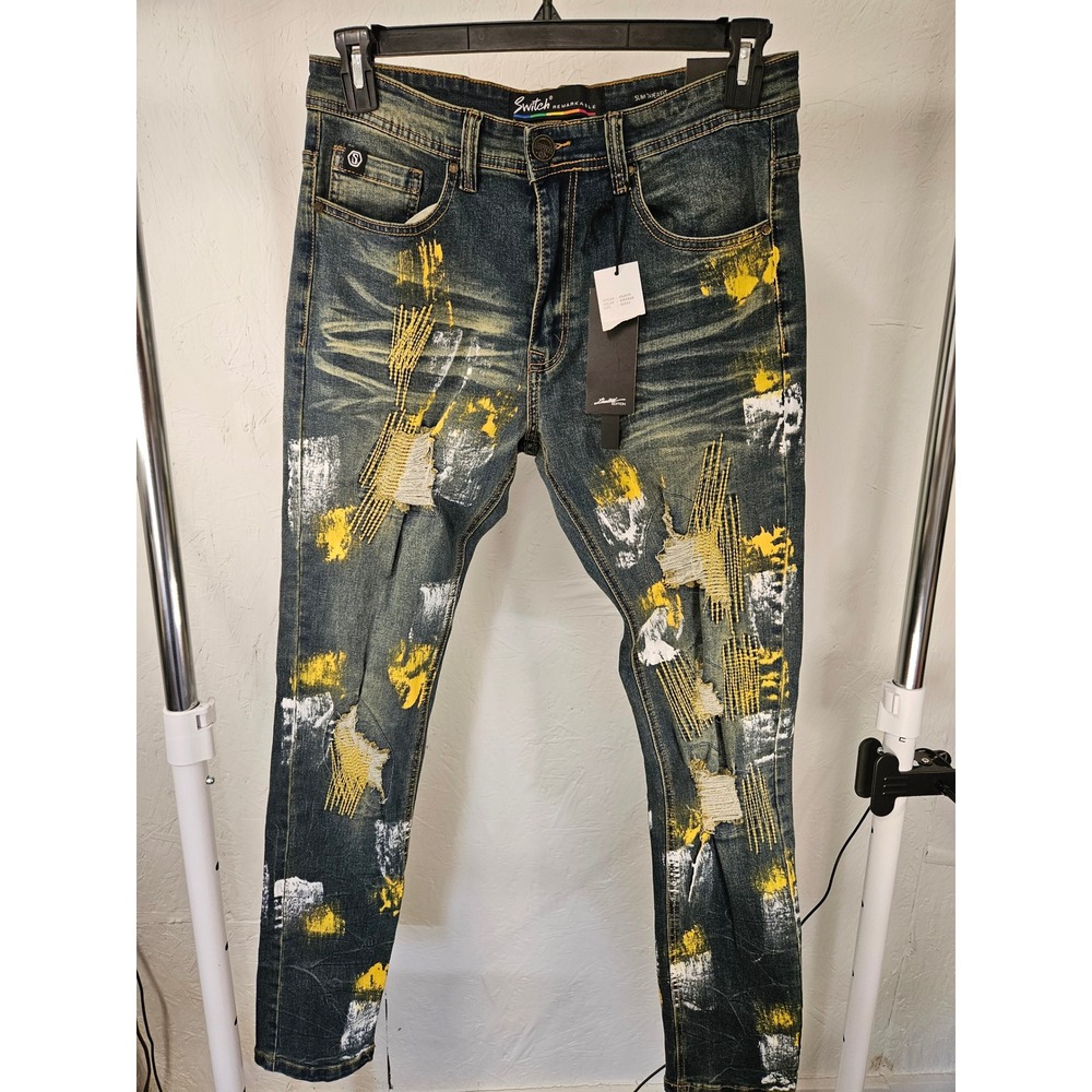 Switch Remarkable Mens Slim Taper Fit Paint Splatter Distressed Jeans 32x32 NEW
